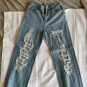 SHEIN Light Blue Distressed Skinny Jeans